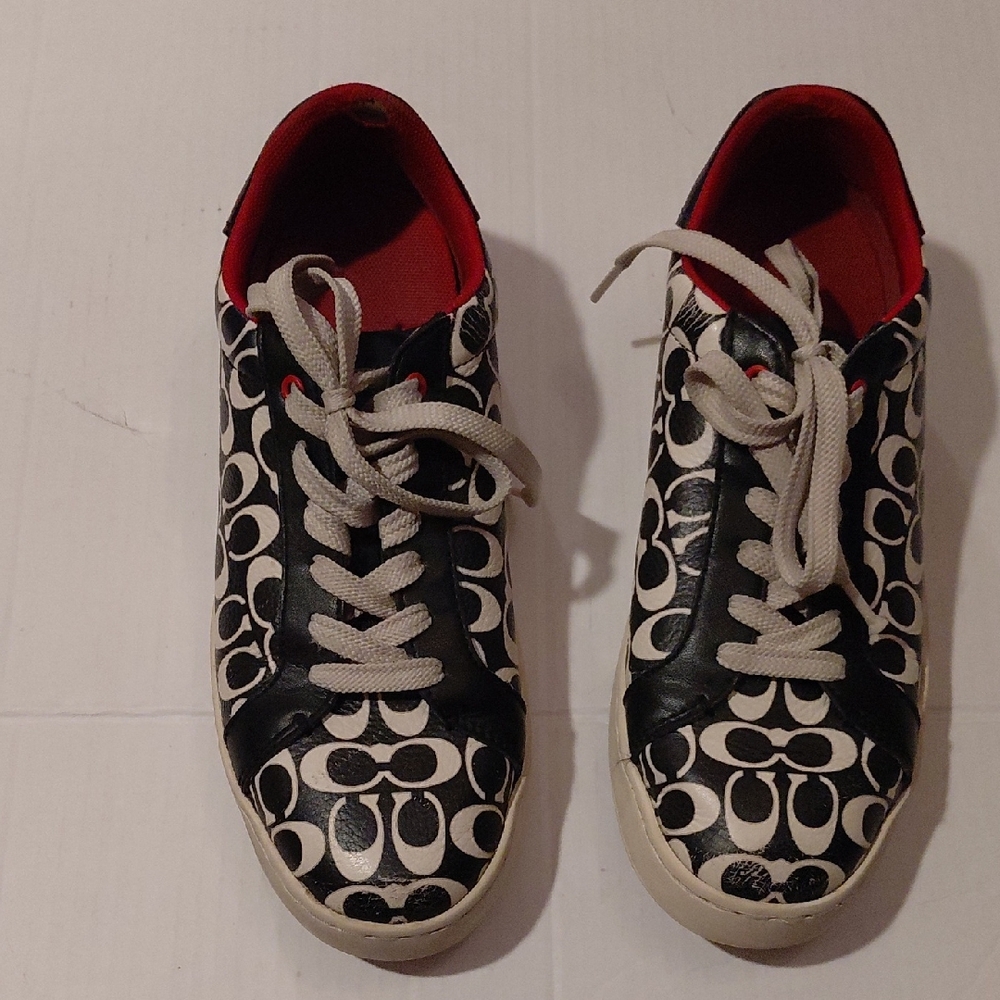 Coach Black and White Patterned Sneakers Size 7.5 M Coach Logo Style C7033 Preo